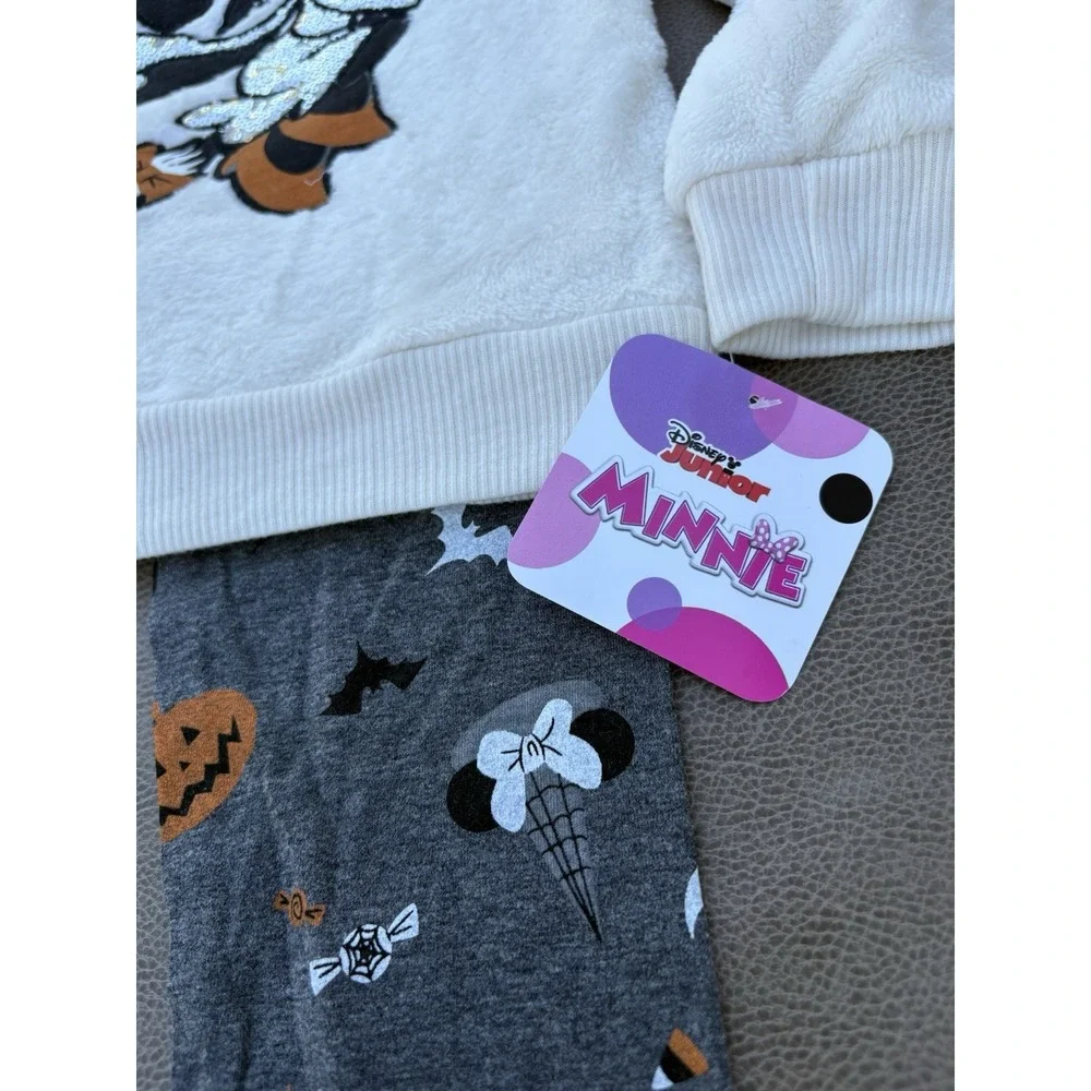 DISNEY Halloween 2 Pc Outfit Minnie Mouse Glitter Witch Fleece Top Size 5 NWT